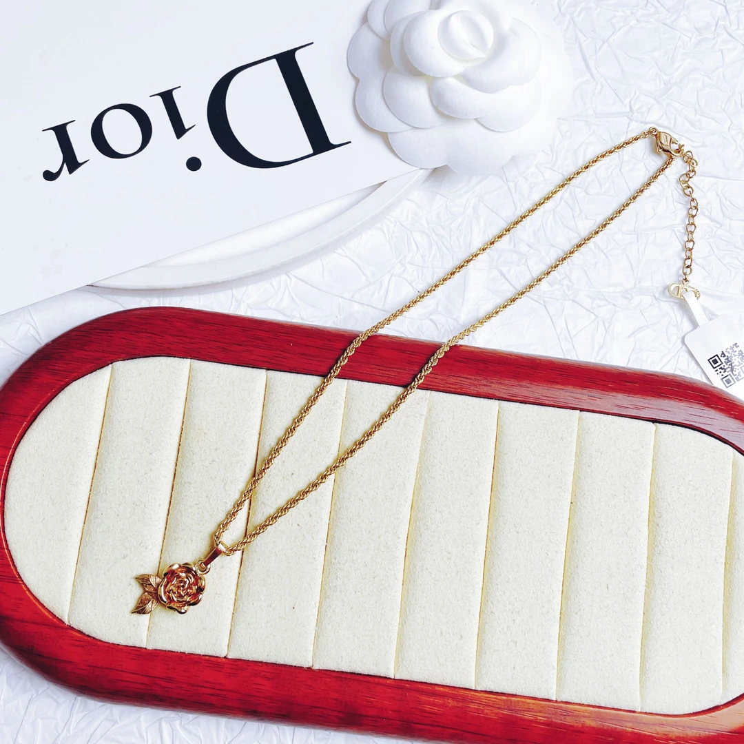 95新 DIOR/迪奥 柚礼中古/迪奥玫瑰花素金项链LZ412191