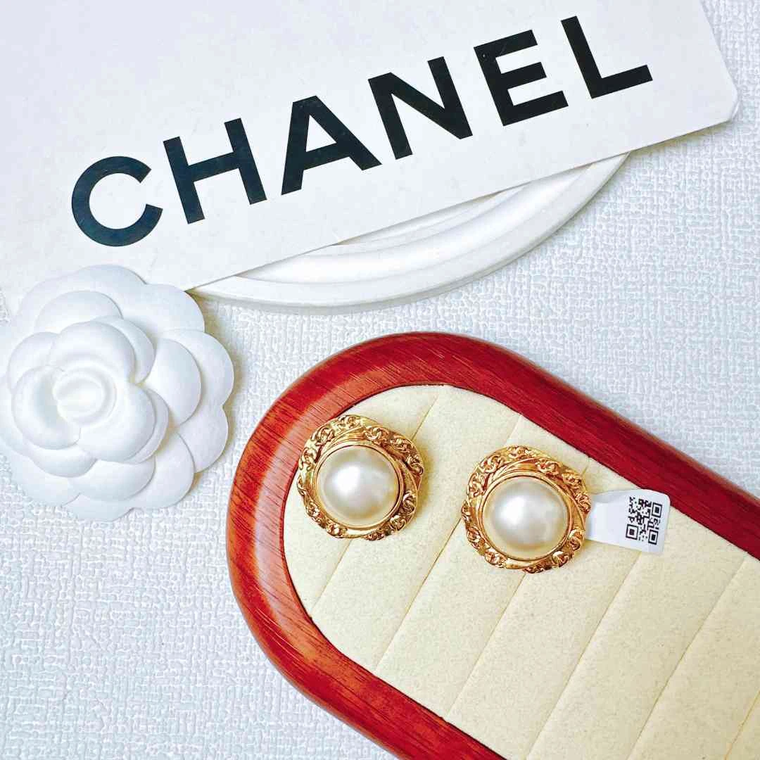 95新 Chanel/香奈儿 香奈儿素金螺旋珍珠耳夹LZ409895