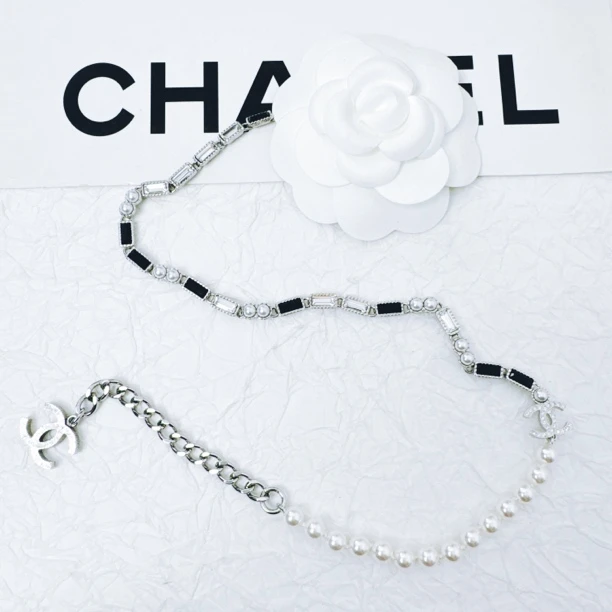 95新 Chanel/香奈儿 柚礼中古/香奈儿黑白闪钻珍珠项链CG407264
