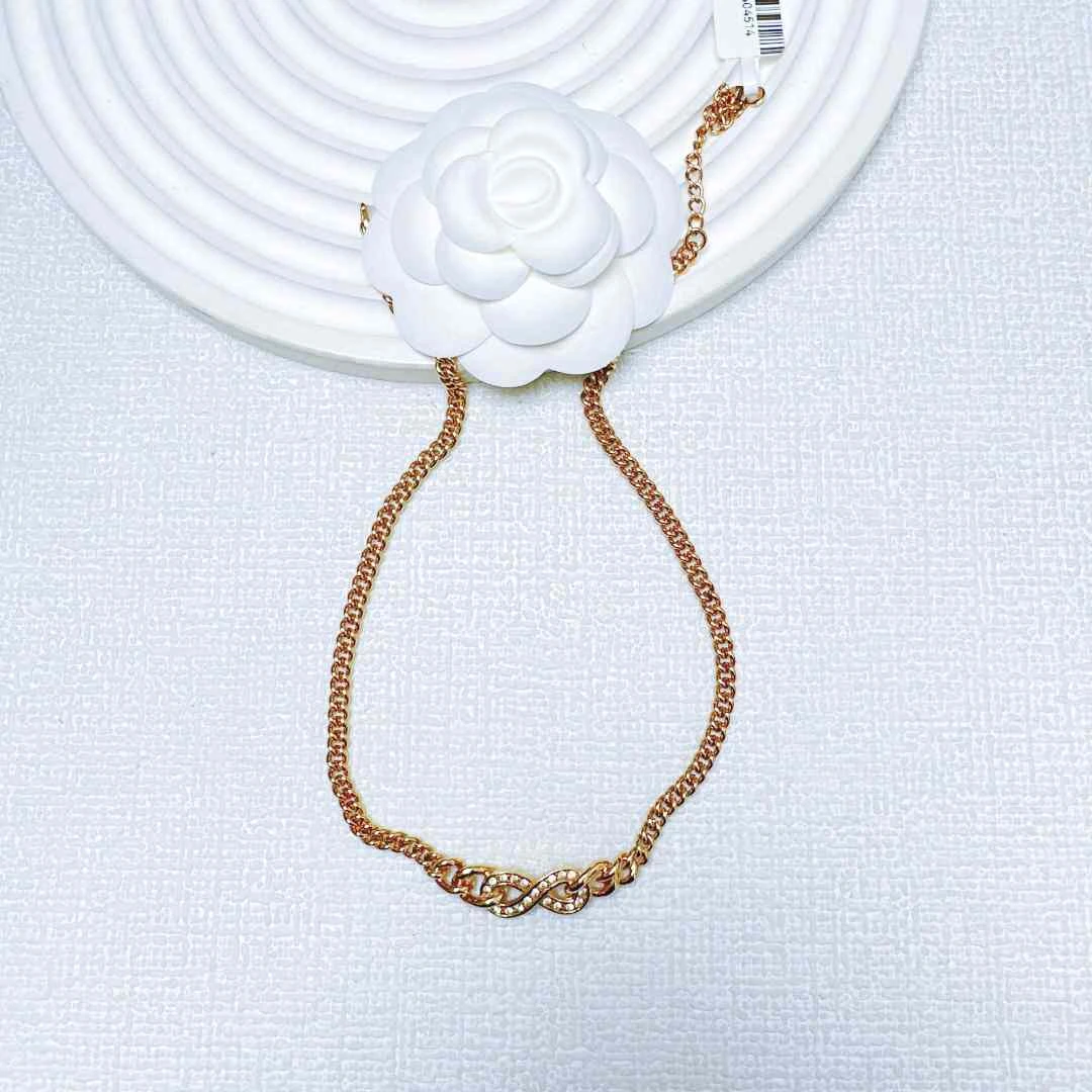 95新 DIOR/迪奥 柚礼中古/迪奥倒八满钻素金项链LZ404514