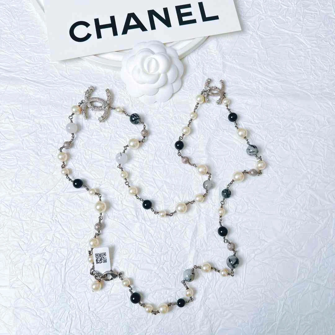 95新 Chanel/香奈儿 柚礼中古/香奈儿双C黑白银球项链CG411134