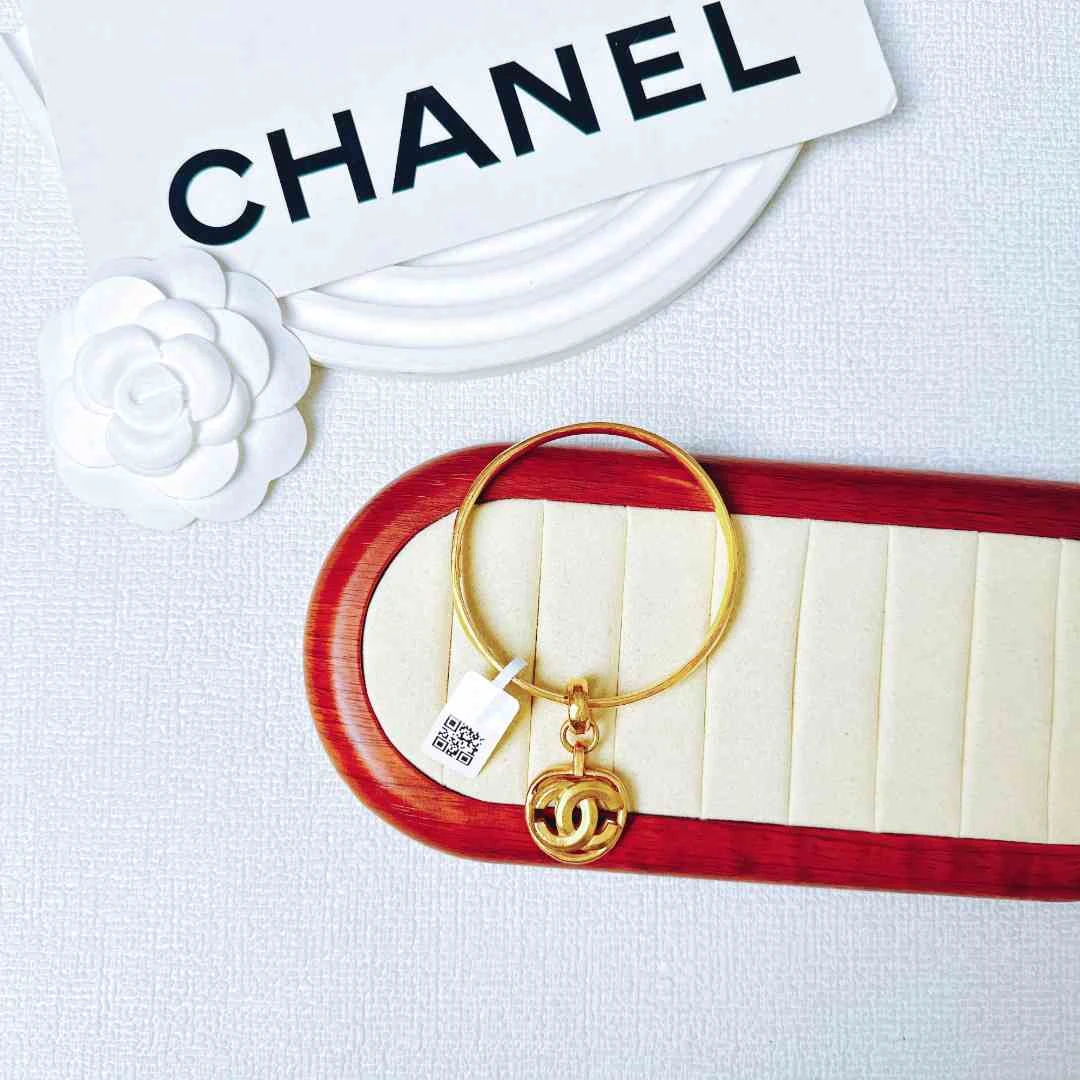 95新 Chanel/香奈儿 柚礼中古/香奈儿素金双C 吊坠手镯LK407010