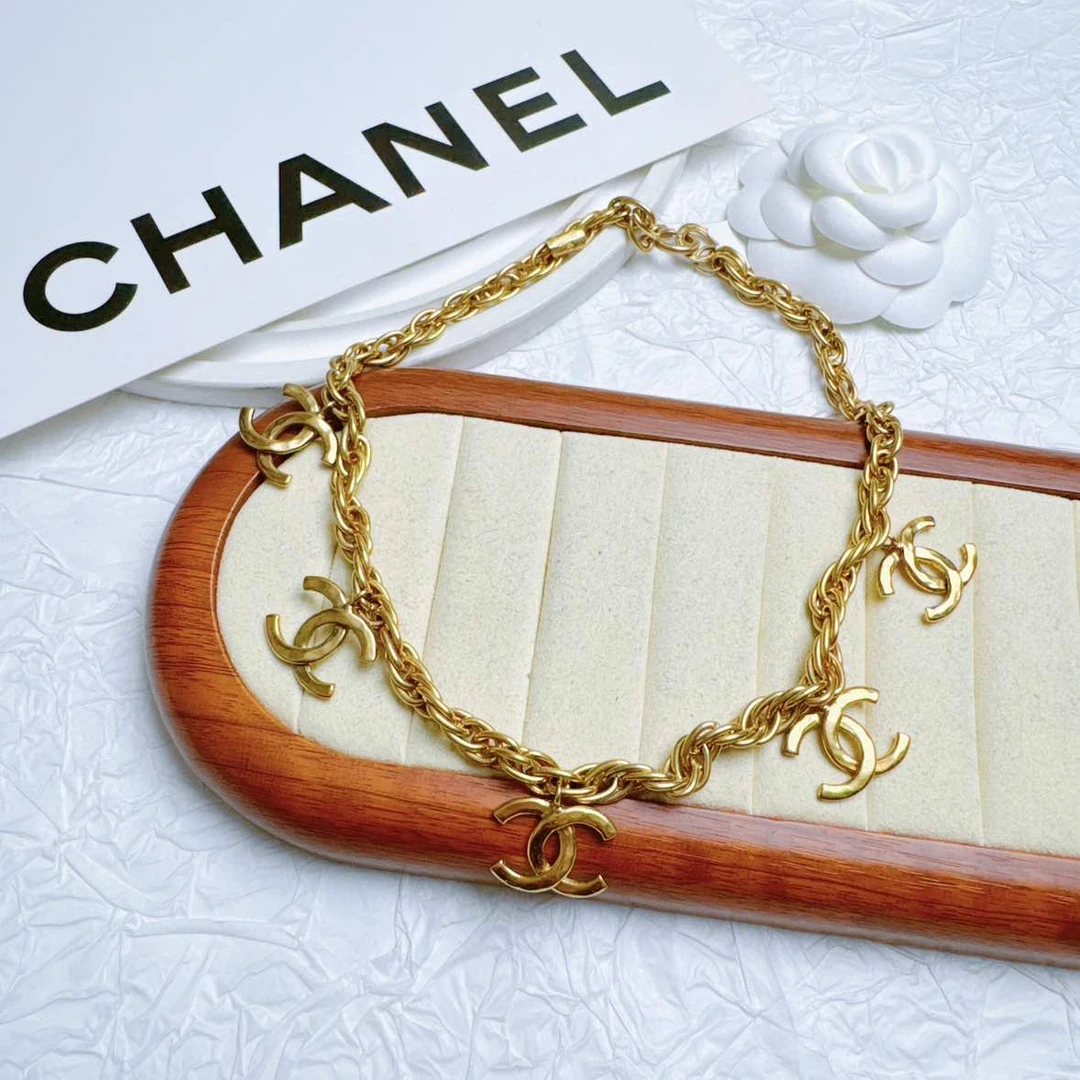 95新 Chanel/香奈儿 柚礼中古/香奈儿素金双c吊坠项链le412015