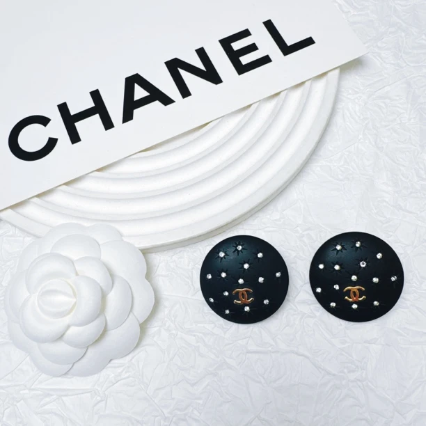 95新 Chanel/香奈儿 柚礼中古/香奈儿黑金星芒双C耳夹LZ411747