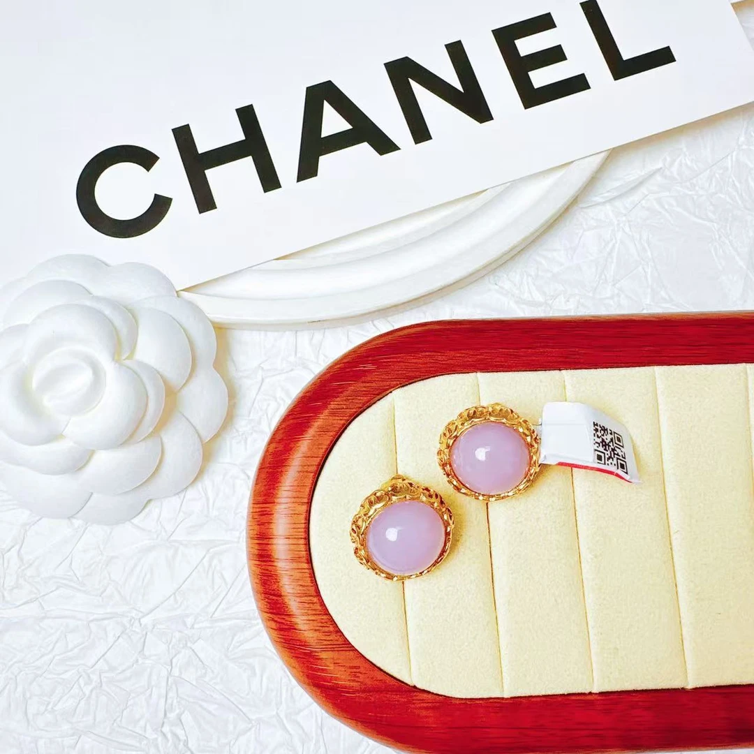 95新 Chanel/香奈儿 柚礼中古/香奈儿粉琉璃耳夹LE407024