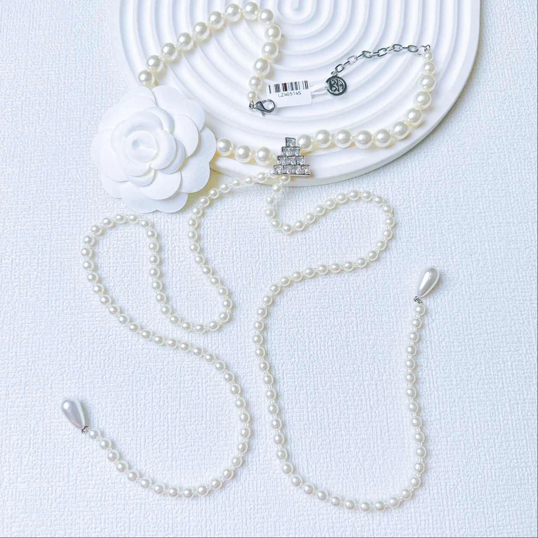 95新  柚礼中古/拜雅曼Y字白珠项链LZ405145