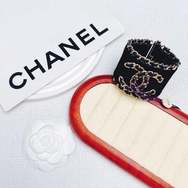 95新 Chanel/香奈儿 柚礼中古/香奈儿黑色丝绒双C手镯LZ411106