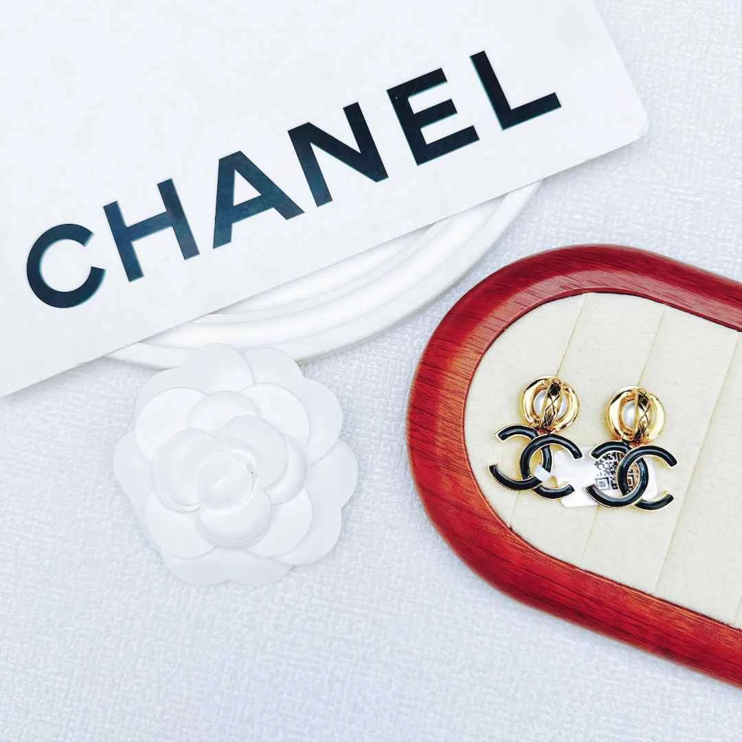 95新 Chanel/香奈儿 柚礼中古/香奈儿黑色双c耳钉lz411064