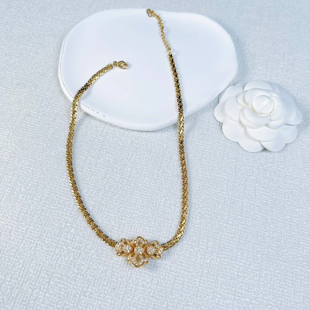 95新 DIOR/迪奥 柚礼中古/迪奥满钻花朵项链LZ408927