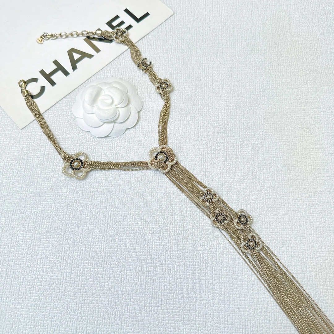 95新 Chanel/香奈儿 柚礼中古香奈儿花朵珍珠流苏项链XP