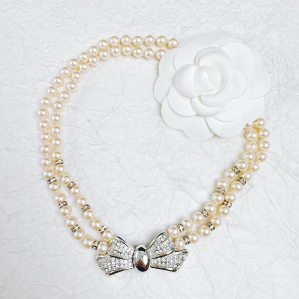 95新 DIOR/迪奥 柚礼中古/迪奥珍珠蝴蝶结项链lz409660
