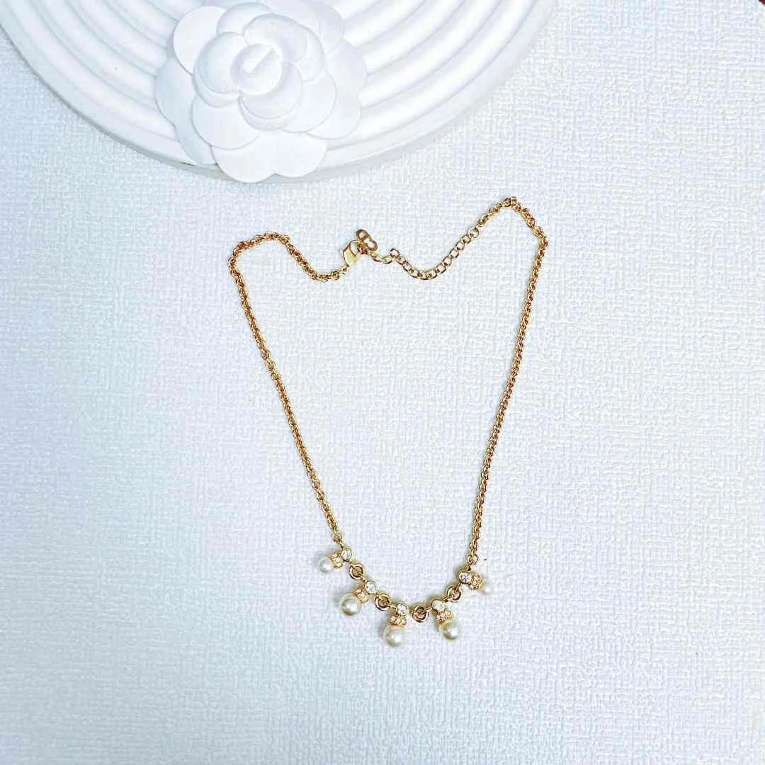 95新 DIOR/迪奥 柚礼中古/迪奥珍珠莱茵石吊坠项链LZ411392