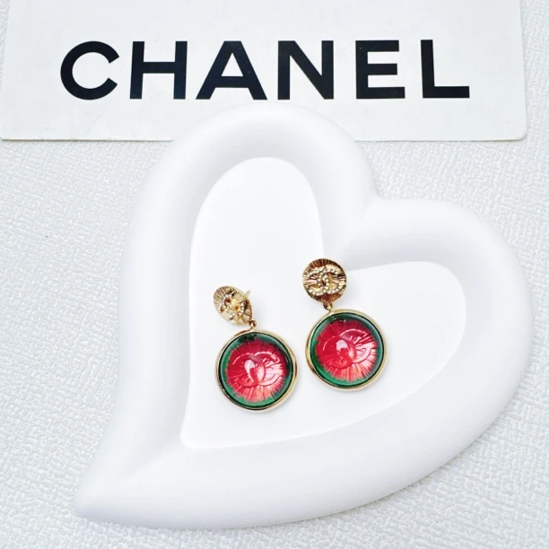 95新 Chanel/香奈儿 柚礼中古/香奈儿猫眼琉璃双C耳钉nxp