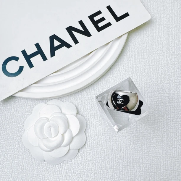 95新 Chanel/香奈儿 柚礼中古/香奈儿银色桃心双C戒指lz402703