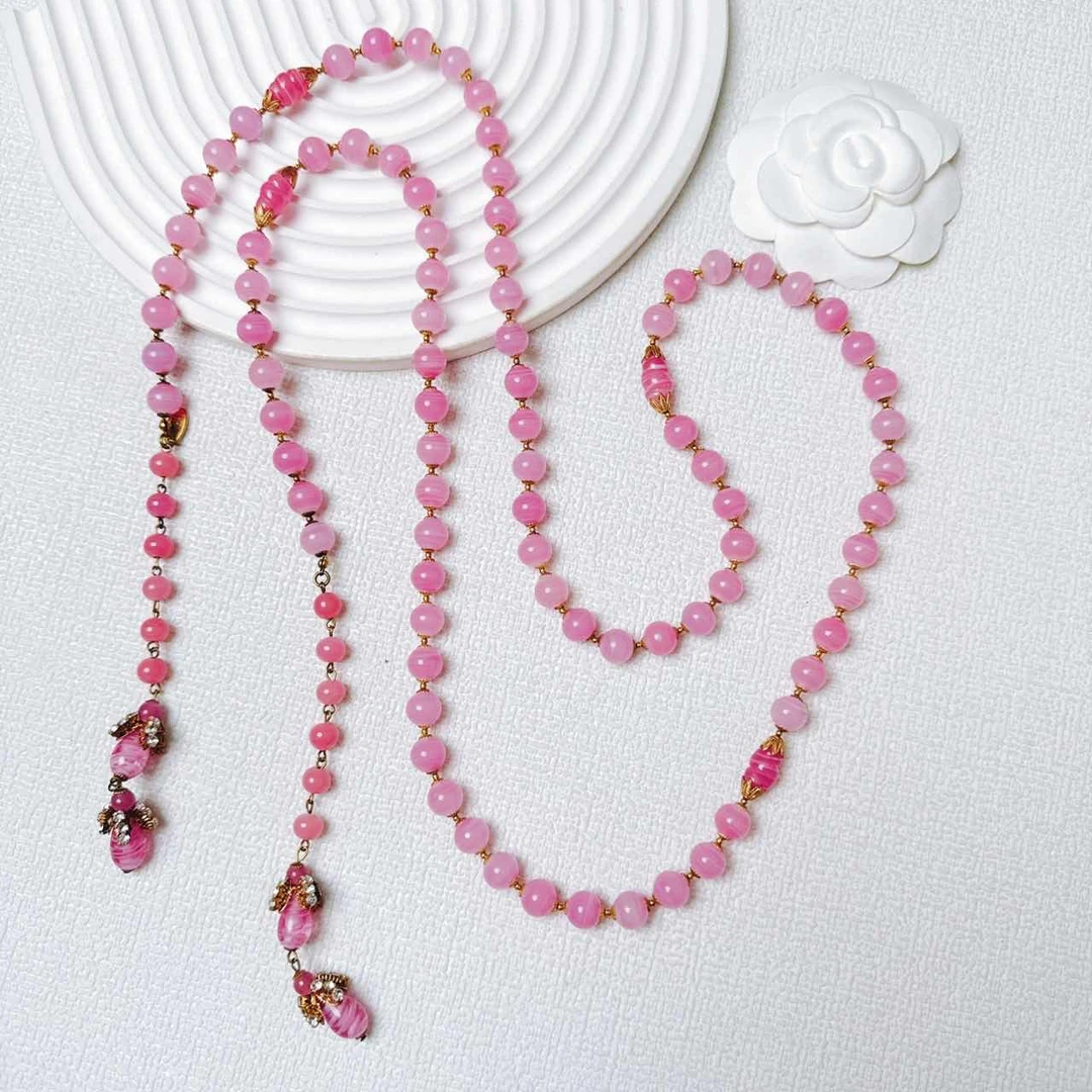 95新  柚礼中古/MH粉琉璃雕花项链NXP