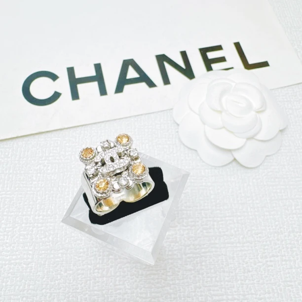 95新 Chanel/香奈儿 柚礼中古/香奈儿双C莱茵石戒指LZ409854