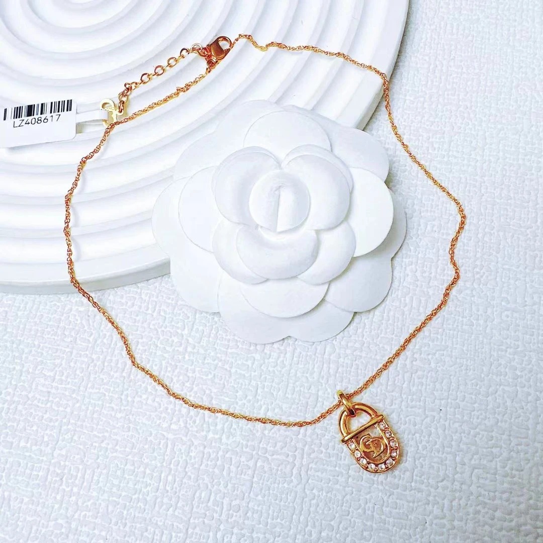 95新 DIOR/迪奥 柚礼中古迪奥素金锁头项链LZ408617