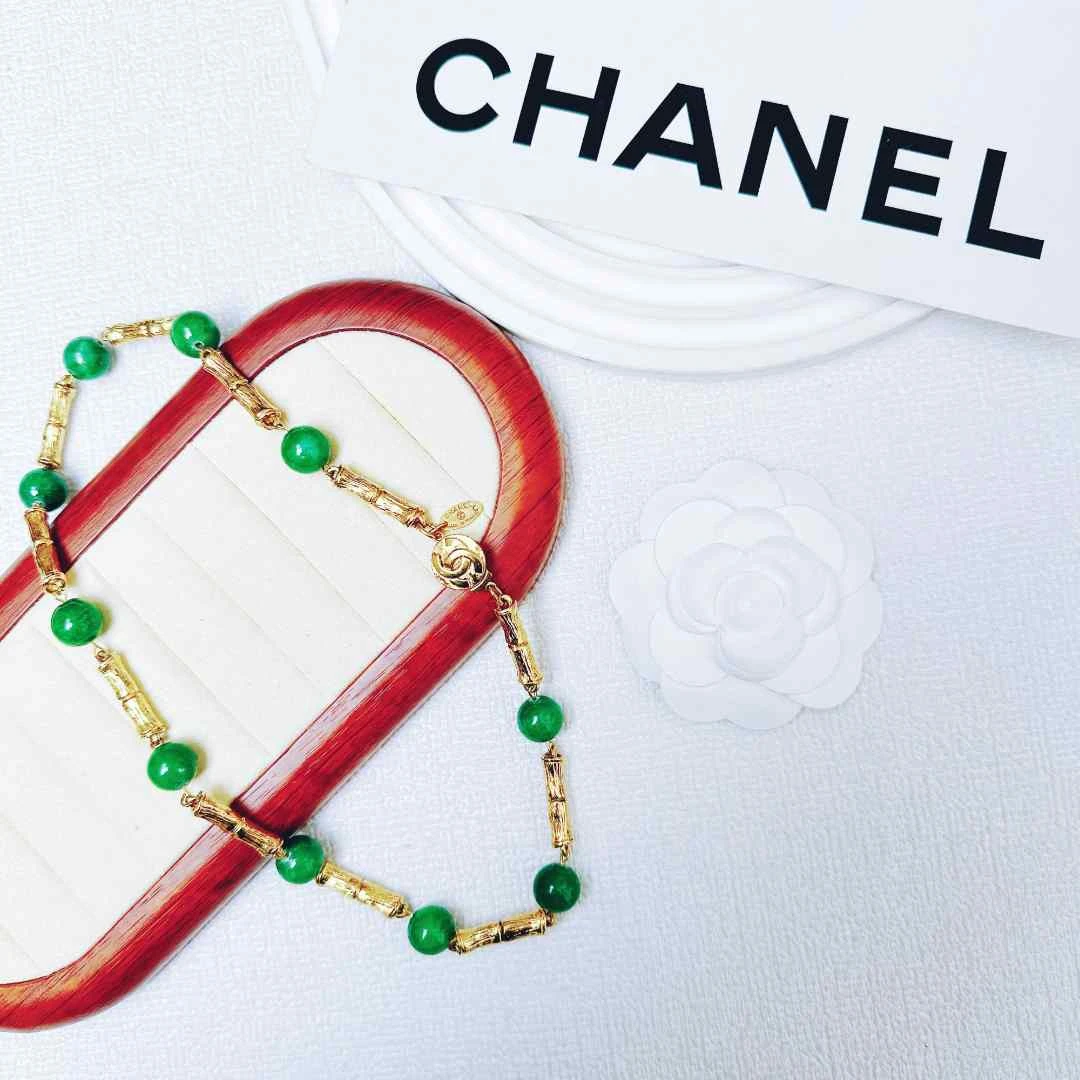 95新 Chanel/香奈儿 柚礼中古/香奈儿绿琉璃竹节项链