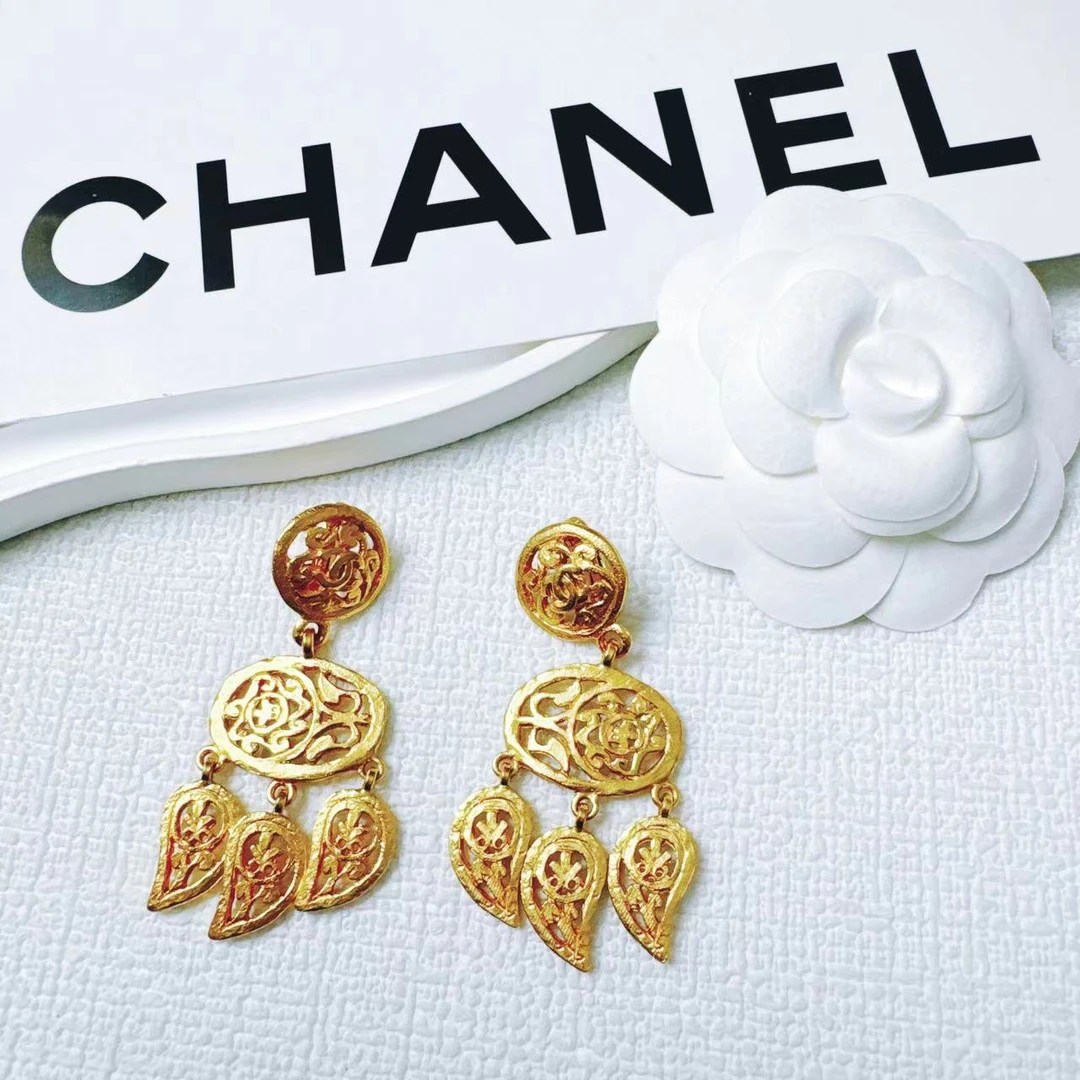 95新 Chanel/香奈儿 柚礼中古/香奈儿素金捕梦网耳夹LZ408266