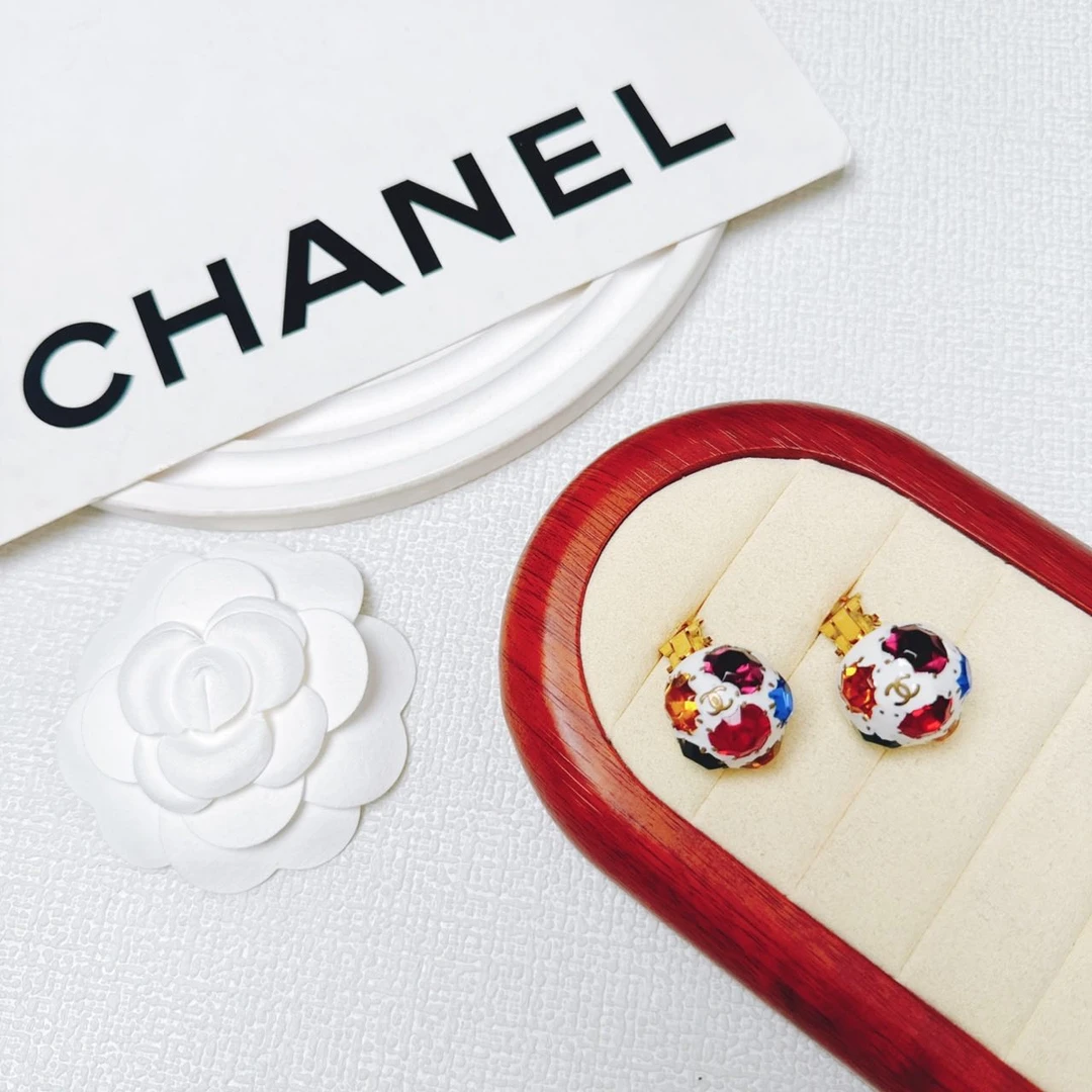 95新 Chanel/香奈儿 柚礼中古/香奈儿多彩双C耳夹CP410014