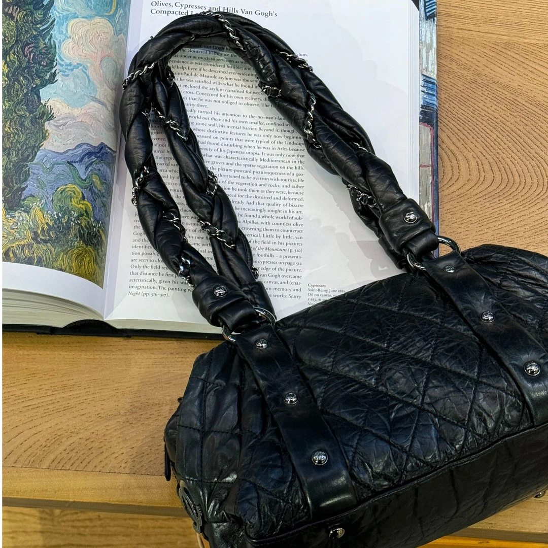 95新 Chanel/香奈儿 vintage 黑色菱格纹手提包 /H0005576