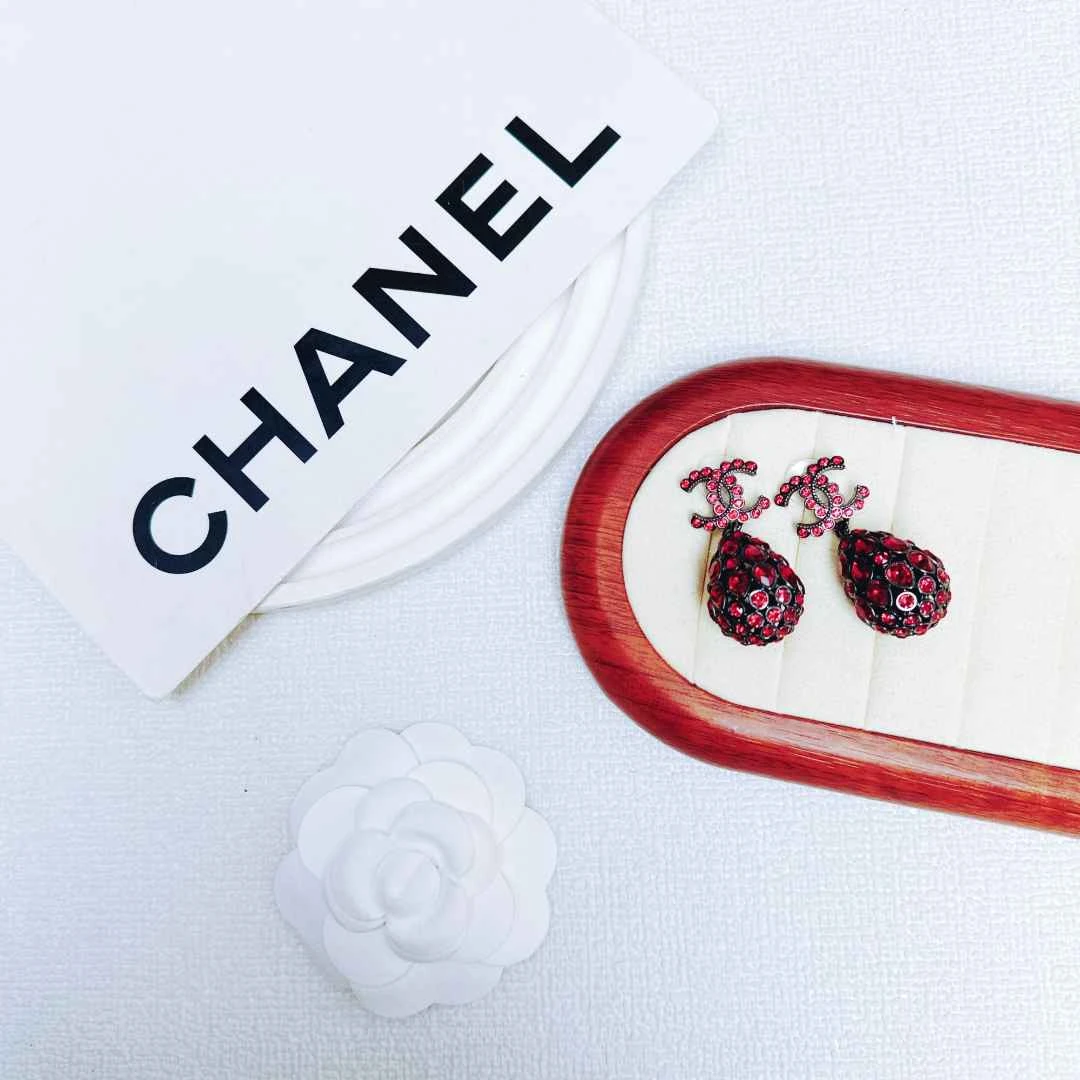 95新 Chanel/香奈儿 柚礼中古/香奈儿粉色双c吊坠耳钉xp