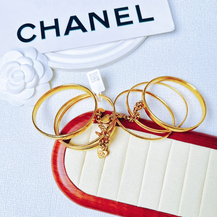 95新 Chanel/香奈儿 柚礼中古/香奈儿六个桃心素金手镯LZ410396