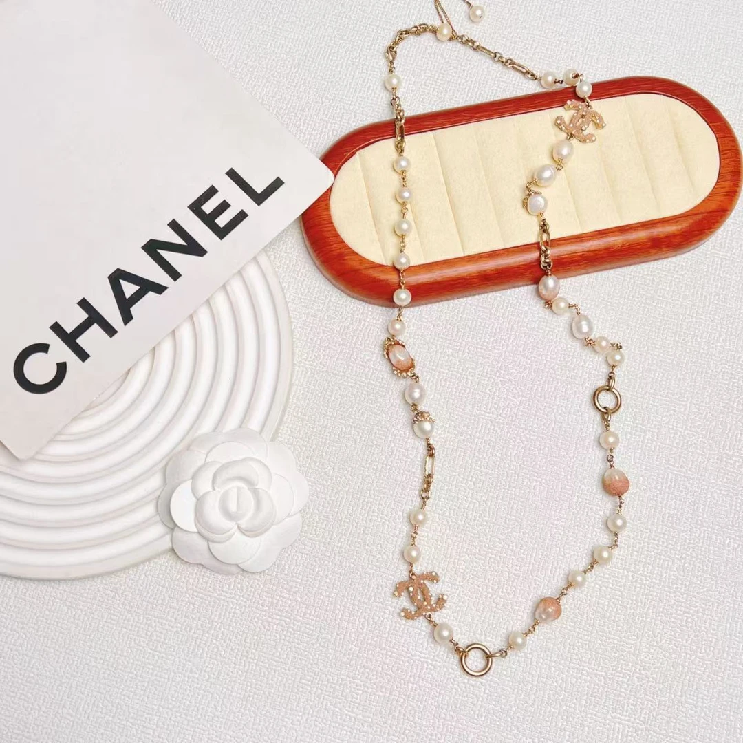 95新 Chanel/香奈儿 柚礼中古/香奈儿粉色珍珠长项链LZ411264