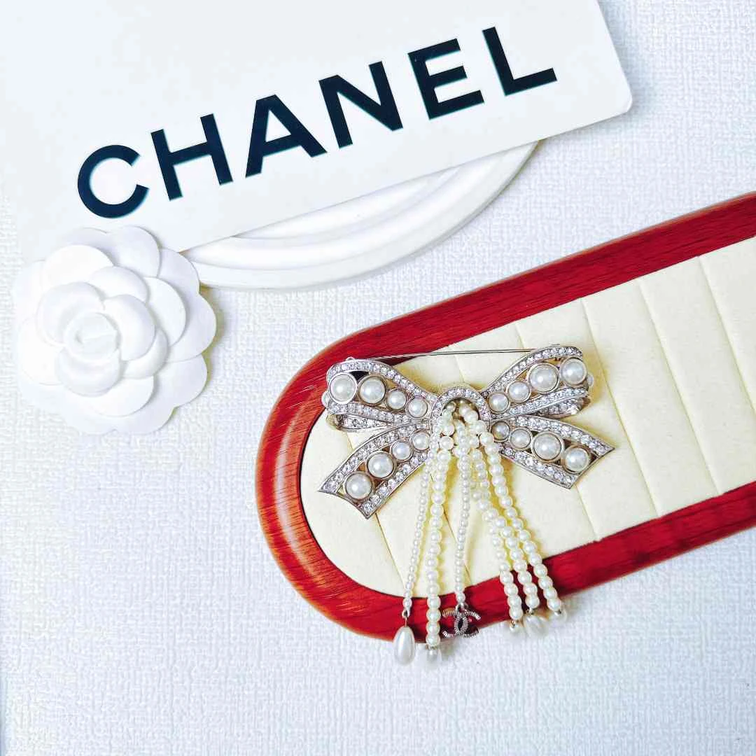 95新 Chanel/香奈儿 柚礼中古/香奈儿蝴蝶结珍珠流苏胸针cg411011