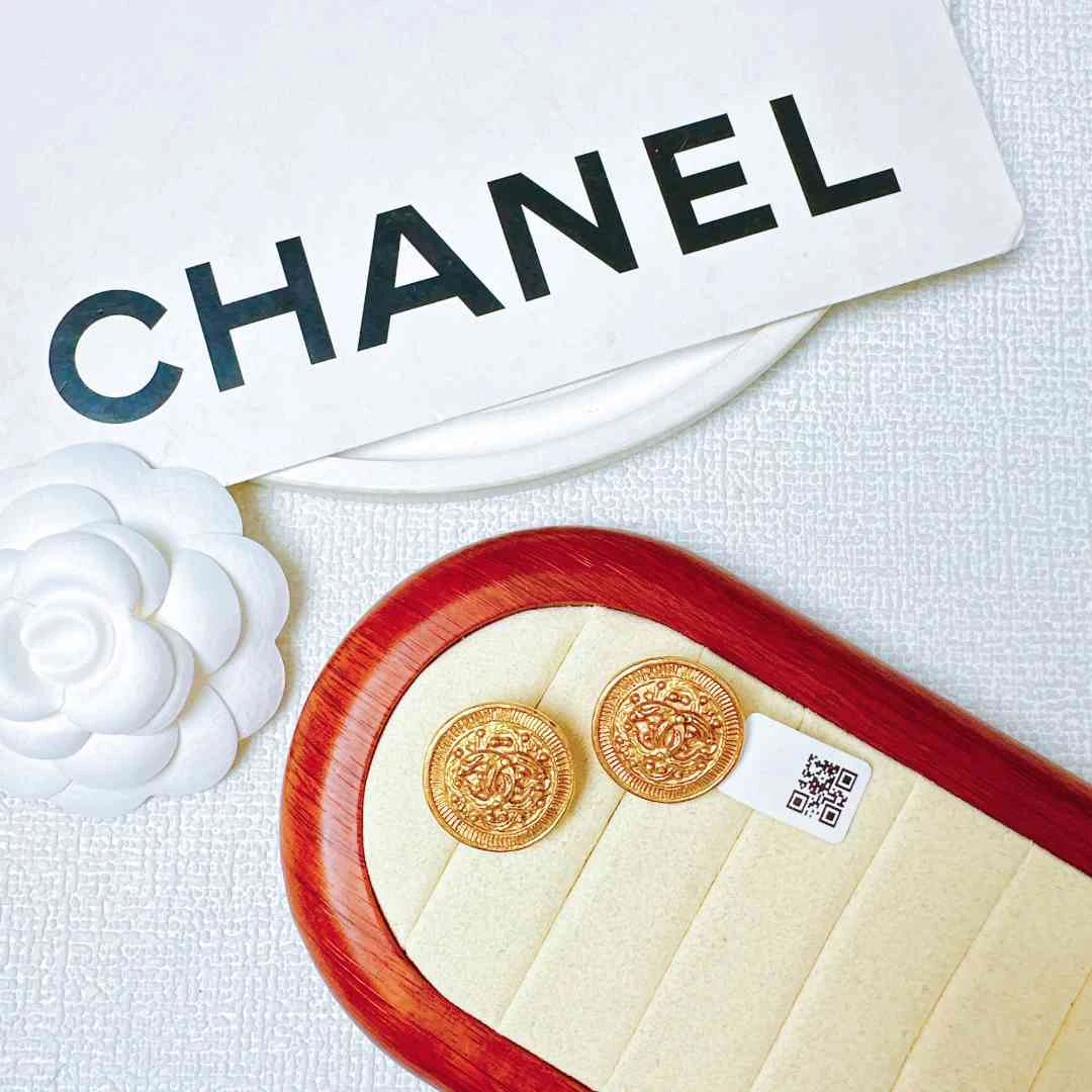95新 Chanel/香奈儿 香奈儿素金葡萄藤圆盘耳夹LZ409887