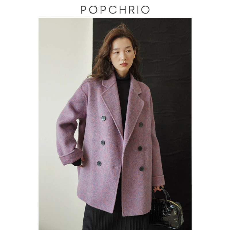POPCHRIO欧可芮◆莫奈画册高级感双面羊毛呢子大衣毛呢外套女秋冬