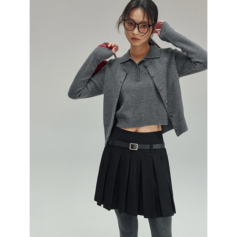 popchrio◆polo领针织毛衣无袖背心叠穿设计感毛衣开衫套装女春