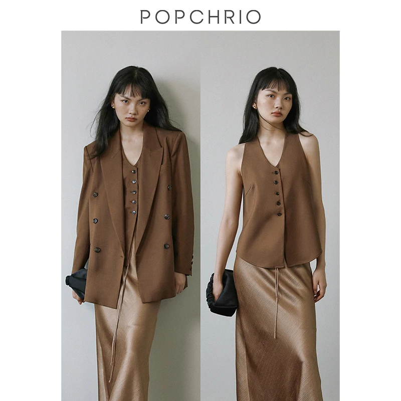 POPCHRIO欧可芮◆简约V领叠穿高级感西装单马甲背心外搭无袖马夹