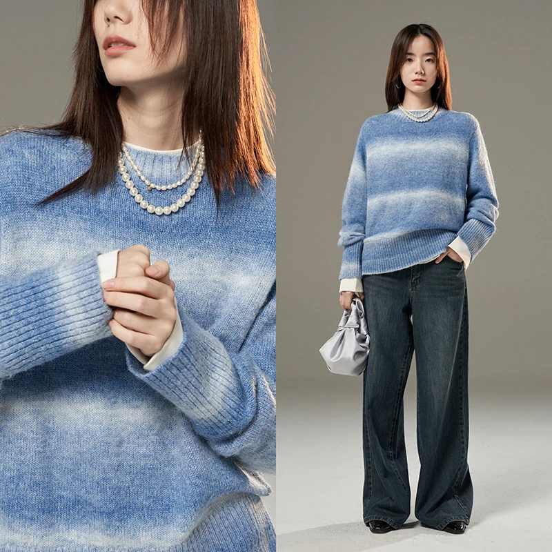 popchrio◆设计感渐变套头毛衣半高领软糯糯针织衫内搭上衣女冬季