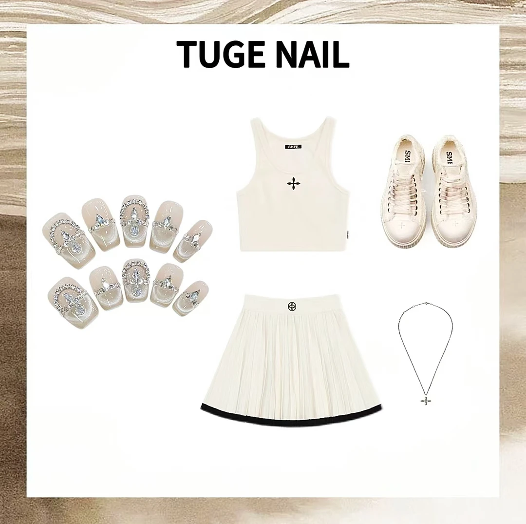 TugeNail “ 空灵之境”轻奢显白瓷白猫眼设计师手工穿戴甲-TG1190