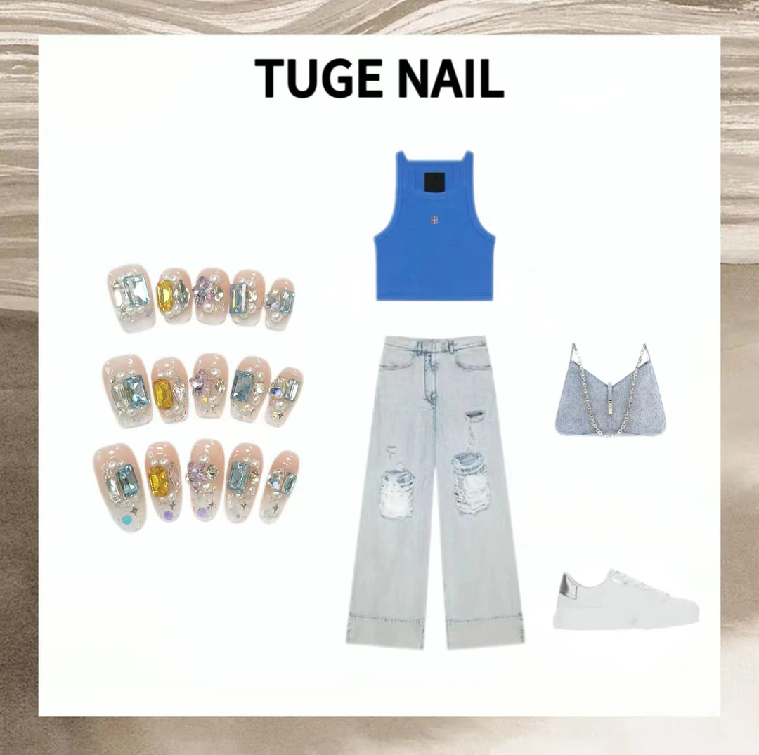 TugeNail“海盐唱片"满钻温柔气质显白纯欲美甲手工穿戴甲-77