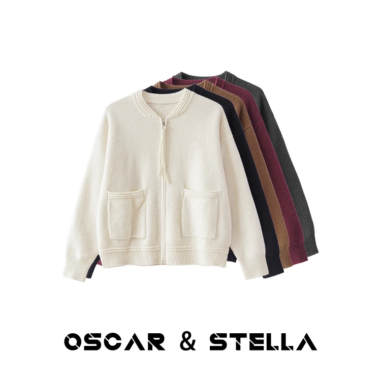 O&S卢漂亮【100%羊毛542g】圆领拉链开衫针织毛衣 134 98069