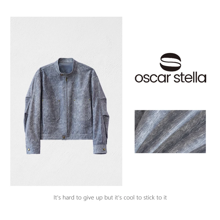 OSCAR&STELLA【牛皮手工工艺】圆领褶皱皮衣 41 9799