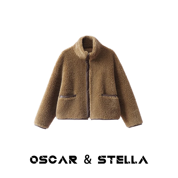 O&S卢漂亮【100%绵羊毛】立领宽松长袖秋冬女外套 12 88012