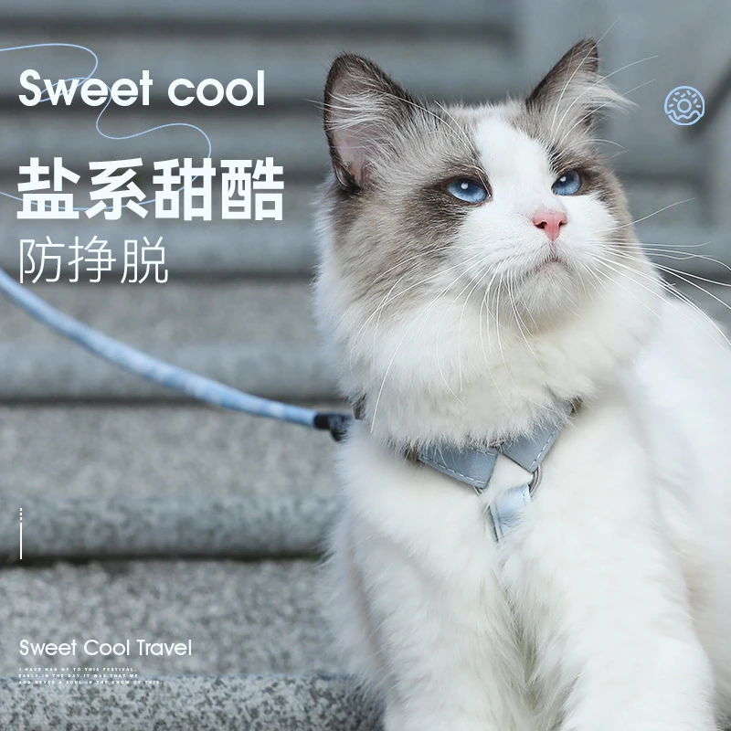 新款出行牵引绳遛猫绳工字型防挣脱舒适牵引网红外出猫绳子胸背带