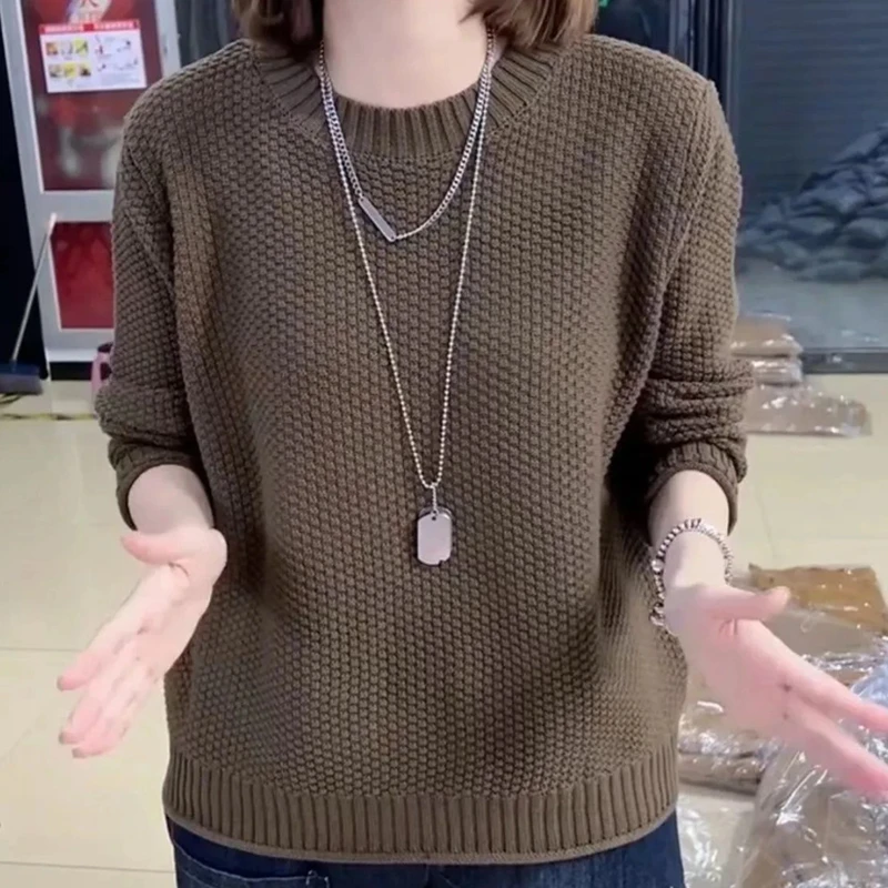 毛衣女士装2025新款潮春秋复古纯色百搭长袖针织打底衫洋气上衣服