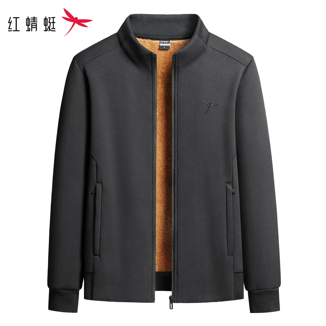 REDDRAGONFLY/红蜻蜓男士户外加绒加厚保暖立领秋冬羊羔绒抓绒衣
