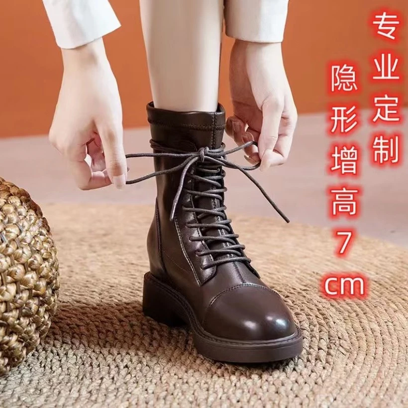 小个子内增高马丁靴2022新款真皮短靴英伦风超轻气质增高马丁靴