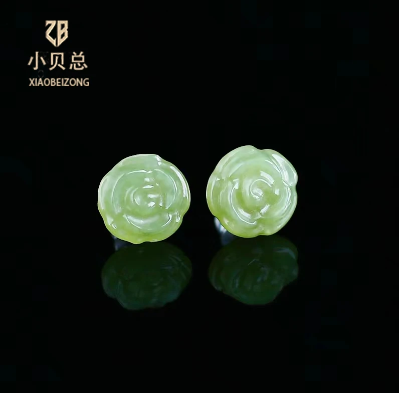 【贝总专属】【证书礼盒】精美s925银镶嵌和田玉耳钉富贵花开JSA37575