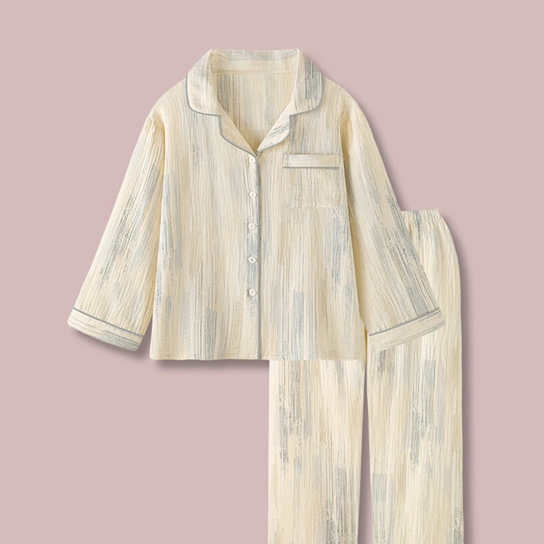 『水墨条纹』长袖长裤春秋季新款网红时尚休闲开衫家居服睡衣女套装