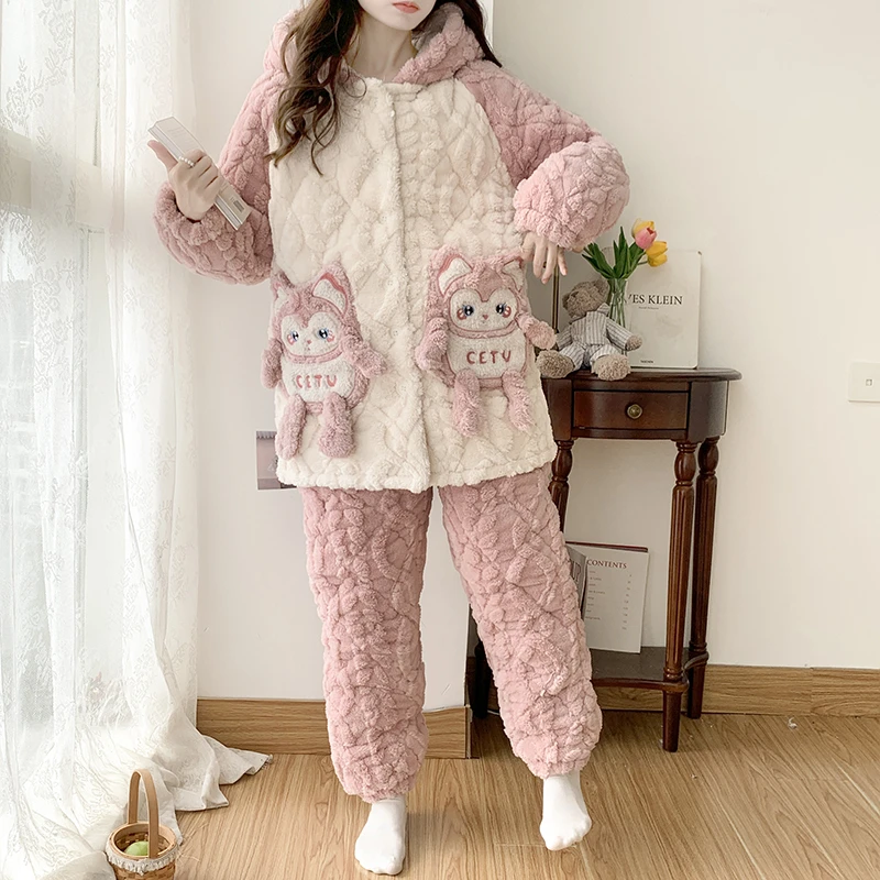 运补『公仔玲娜贝儿』省服夹棉冬季珊瑚绒加绒加厚保暖女款家居服