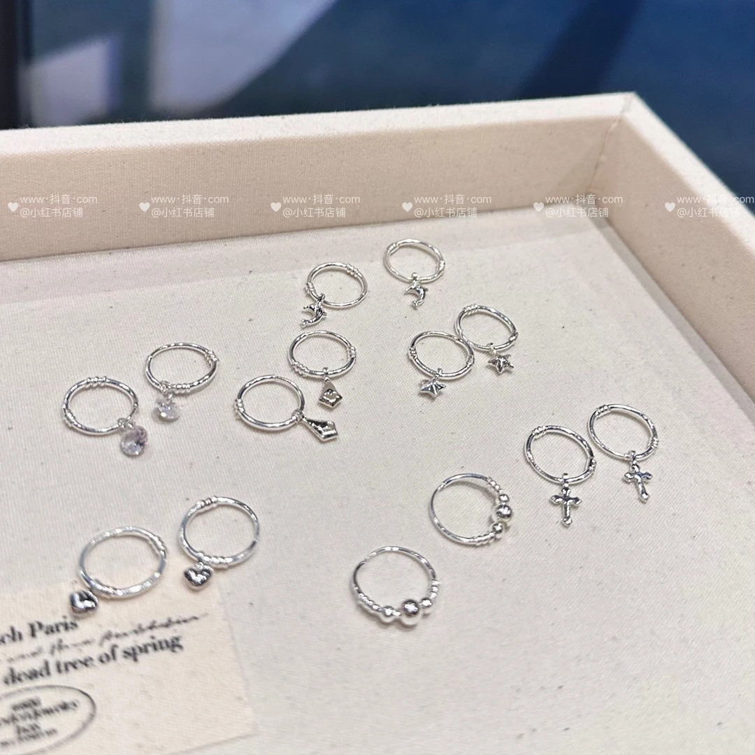 足银耳饰 S999纯银养耳洞耳环 2024新款简约百搭经典足银耳扣耳环