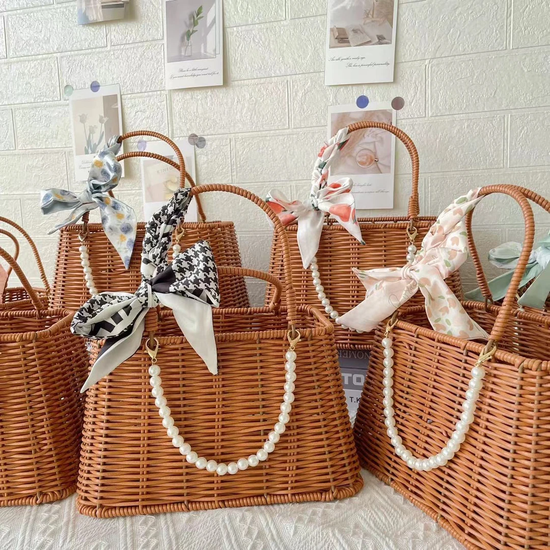 手提藤编篮子结婚伴娘伴手礼篮子轻奢礼盒野餐编织篮拍照道具箱