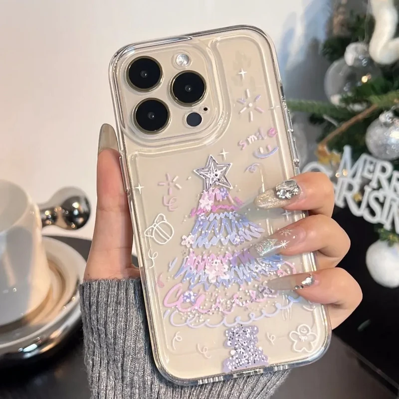 蓝粉圣诞树手机壳适用苹果15Pro/iPhone11/12/13/14plus软7/8plus