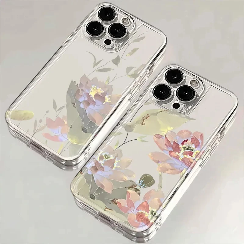 荷花情侣iPhone14/15promax手机壳11小众xr/xsmax防摔13pro透7/8p